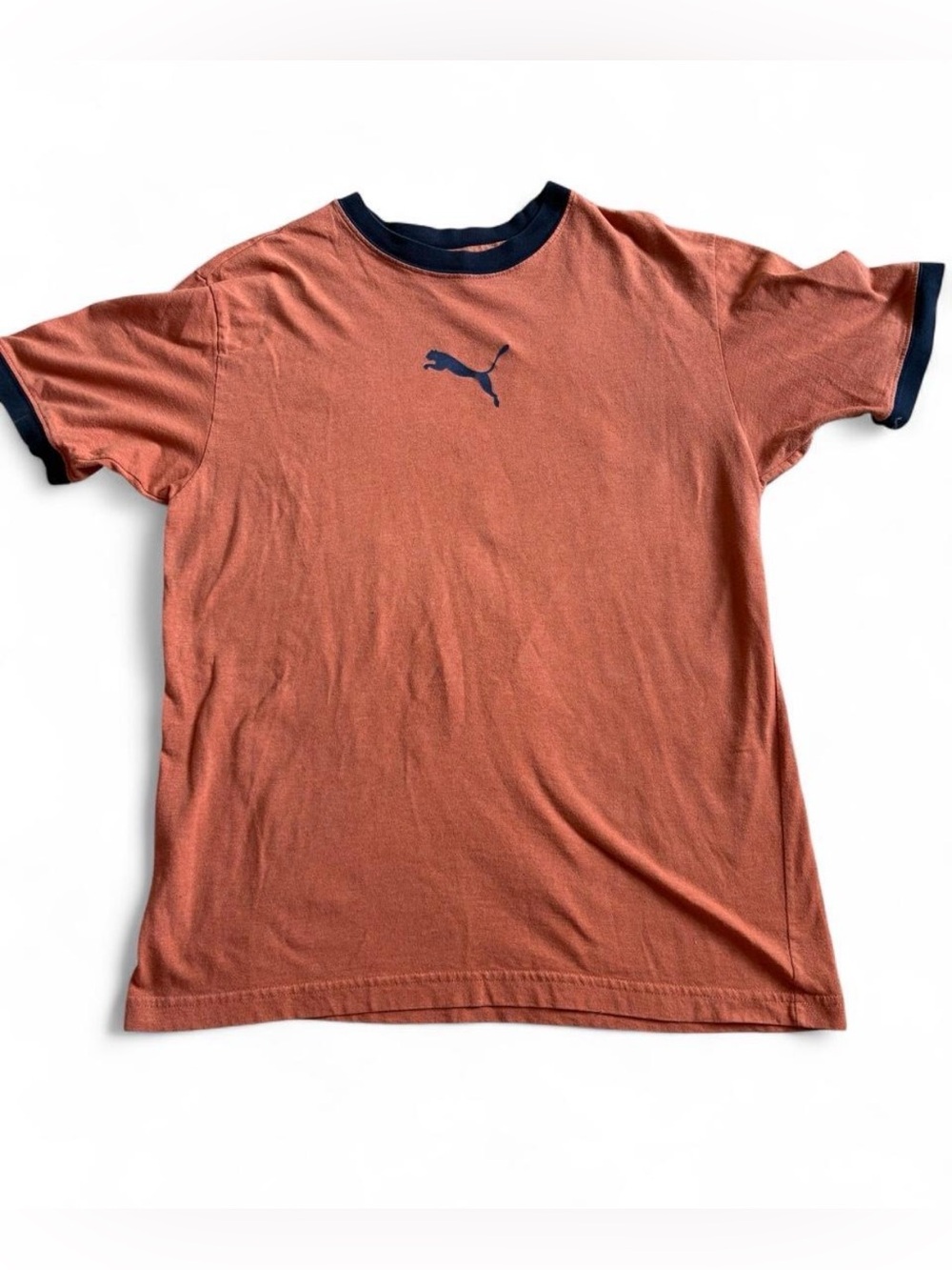 Vintage 90s PUMA Ringer T-Shirt | Orange & Navy Size M retro
